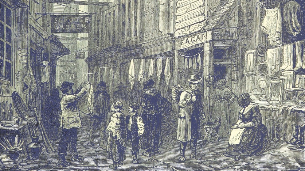 Engraving of slums near Clerkenwell in London